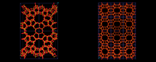 (The structures of the zeolites ZSM-5 (left) and mordenite (right).)