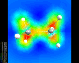 (Eletron density build up along the covalent bonds of ethane.)