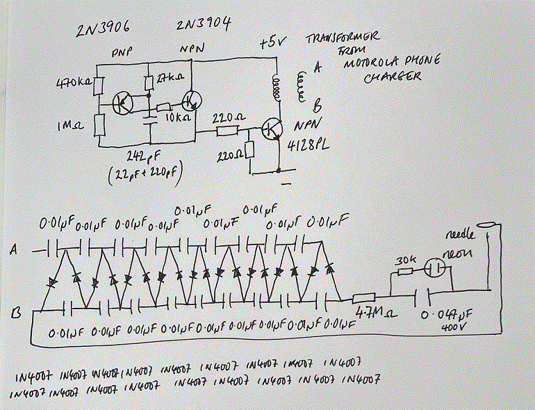 (Ionizer Using a Voltage Multiplier with a Neon Indicator)